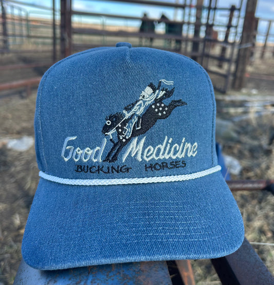 New Good Medicine Bucking Horses Logo Denim Hat